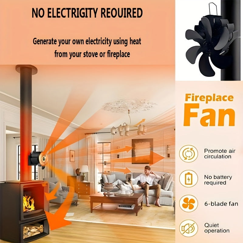 6-Blade Quiet Fireplace Fan Heat Circulator