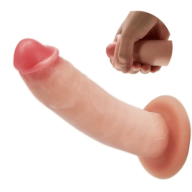 Dva Fully Foreskin 10 Vibrations 7 Adjustable Frequencies Dildo with Suction Cup Base 7.36 Inches - Vibrator product image fo