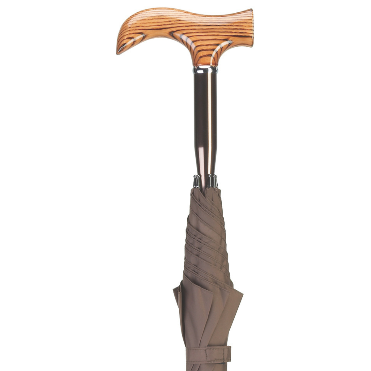 Elegant Wood Grain Derby Cane Umbrella with Nylon Canopy & Cover