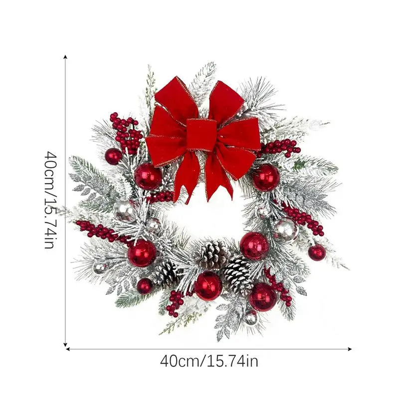 Christmas Wreath with Bow and Plush Flowers