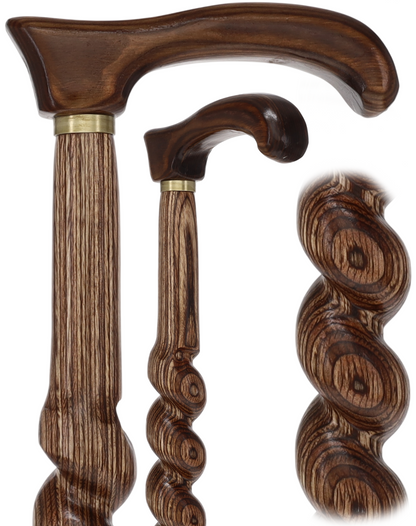 USA-Made Twisted Spiral Cane: Brown Durable Colorwood Laminate