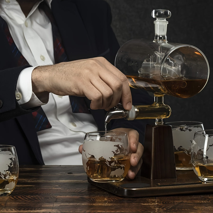 Skull Globe Wine Aerator Set with 4 Glasses