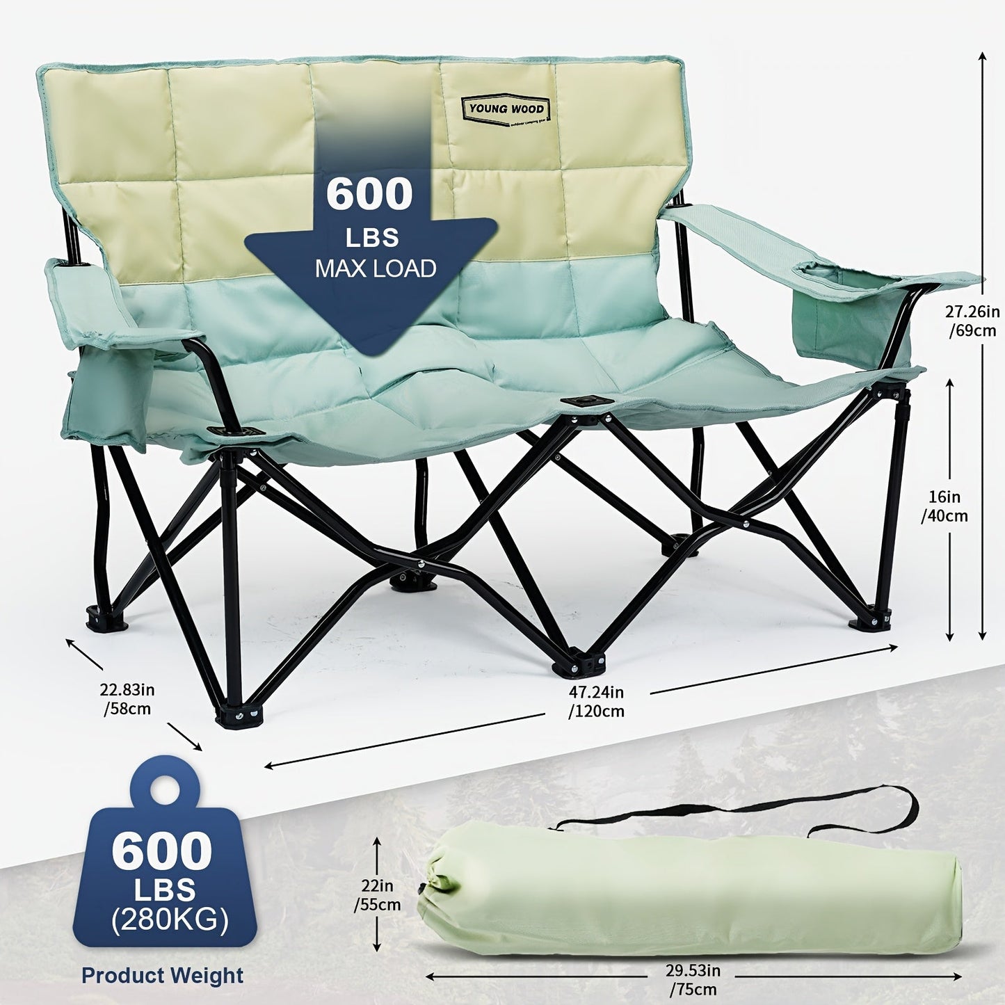 Double Camping Chair 2 Person Outdoor Folding Seat