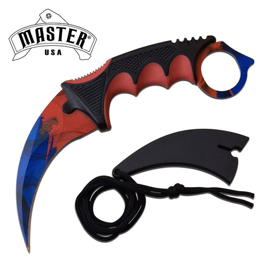 9 Inch Fixed Blade Karambit Neck Knife with Blue Red Blade