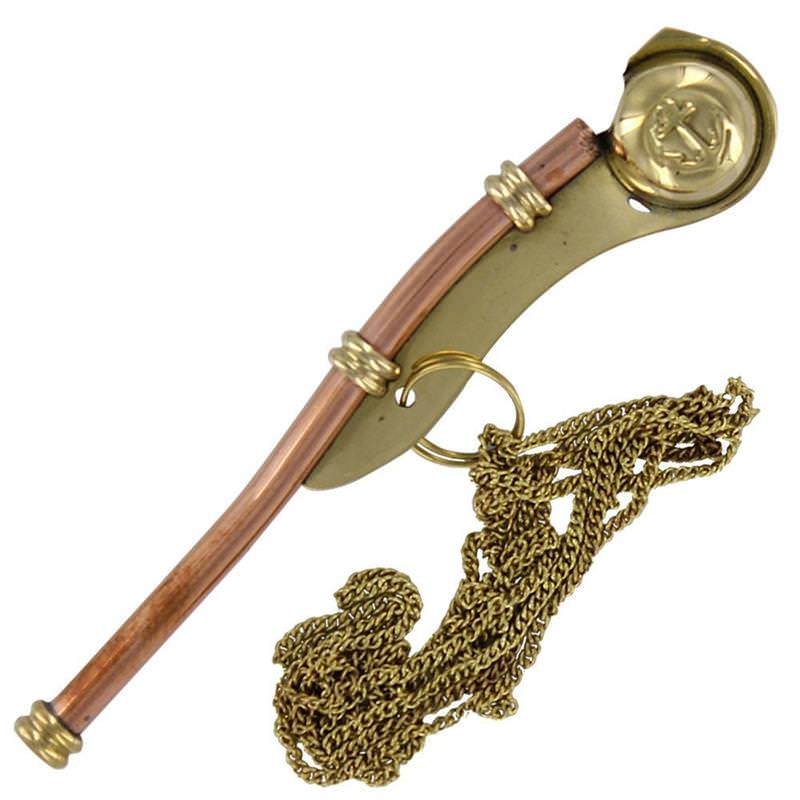 Bosuns Nautical Mariner Whistle Brass Necklace - TOPHATTER'S ARMORY DEALS