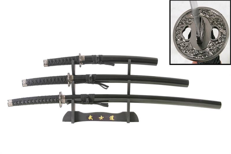 Traditional Samurai Sword 3 pc Set with Display Stand