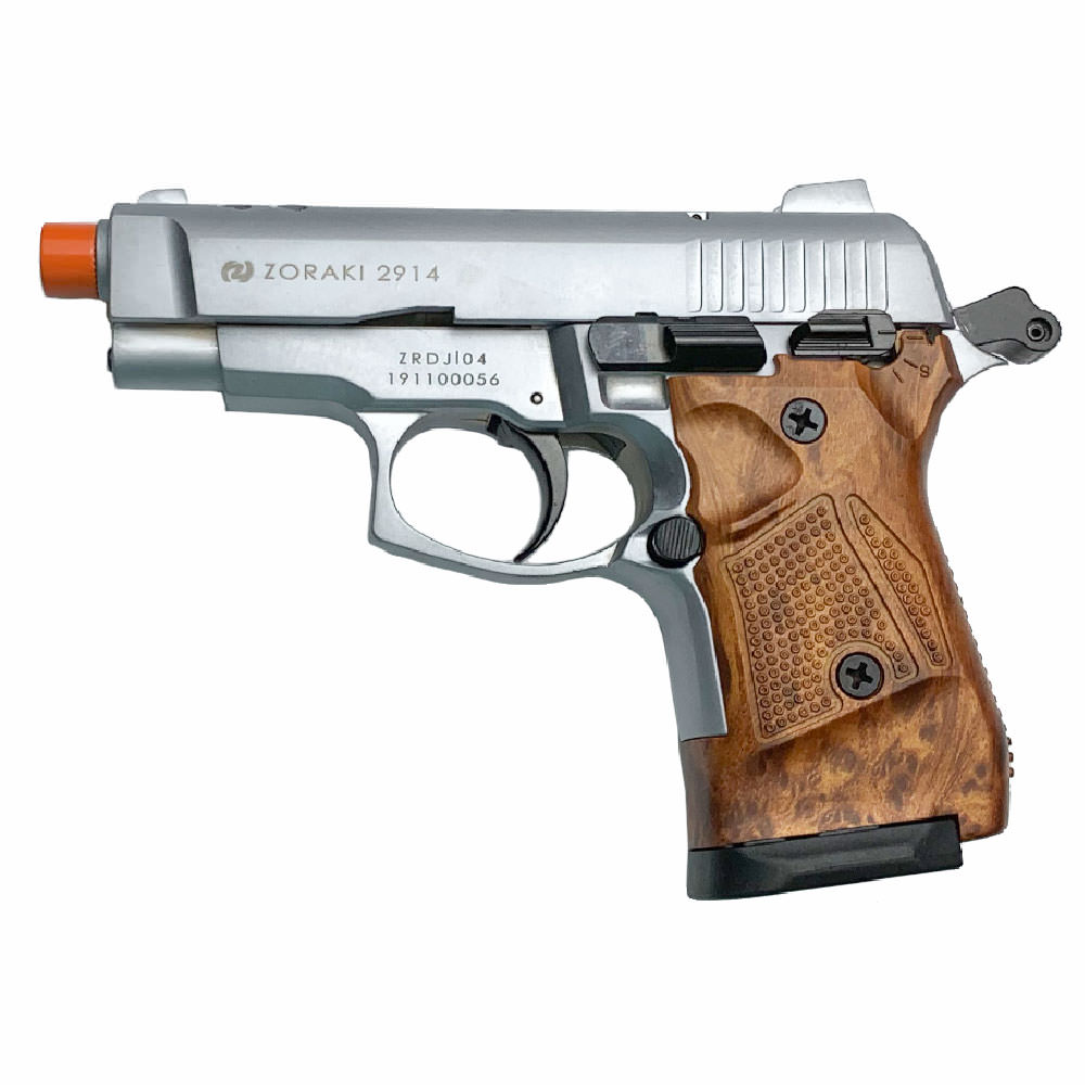 Zoraki M2914 Silver With Simulated Wood Grips 9mm Front Firing Blank Gun - TOPHATTER'S ARMORY DEALS