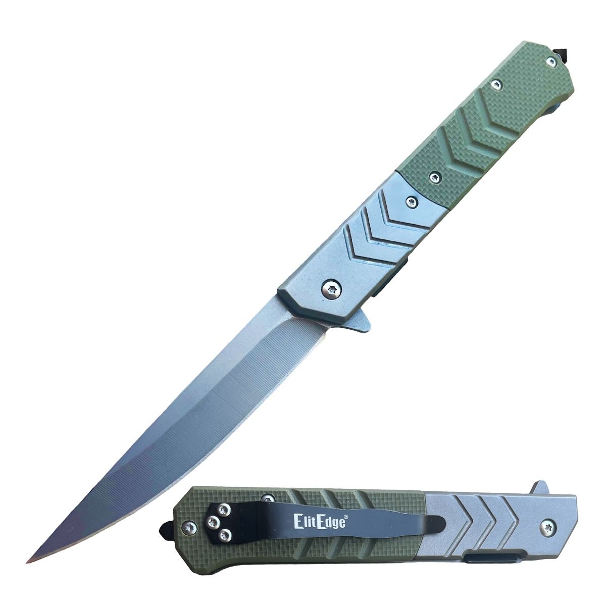 9 Inch Military Green G10 Handle Tactical Spring Assisted Pocket Knife - TOPHATTER'S ARMORY DEALS