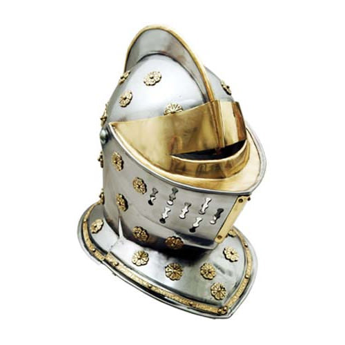 Golden Knight Helmet With Wooden Display Stand