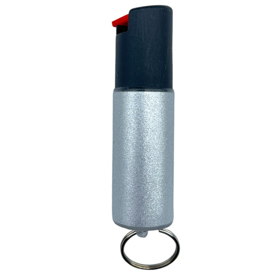Silver Sparkle Keychain Pepper Spray for Self Defense - Safety Twist Top to Prevent Accident