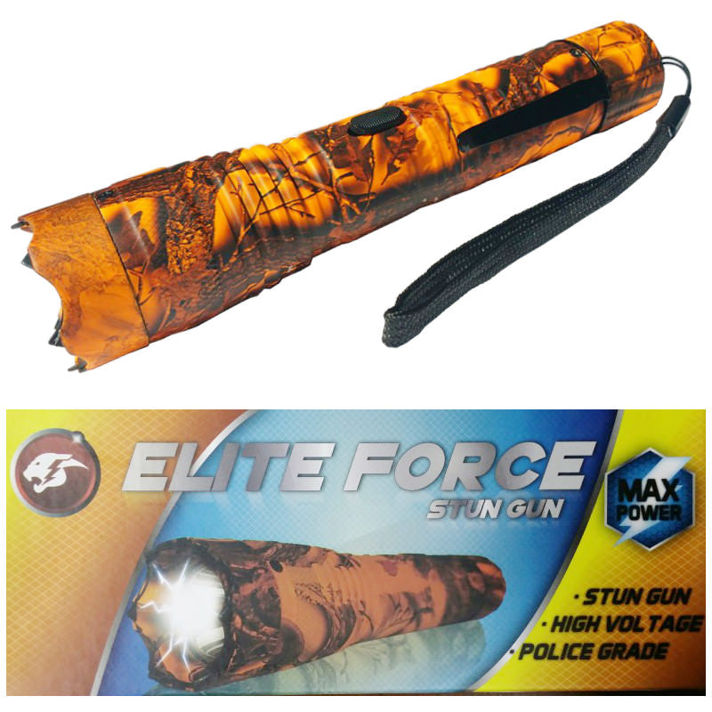ELITE FORCE Stun Gun 10 Million Volt Rechargeable LED Flashlight Orange Camo