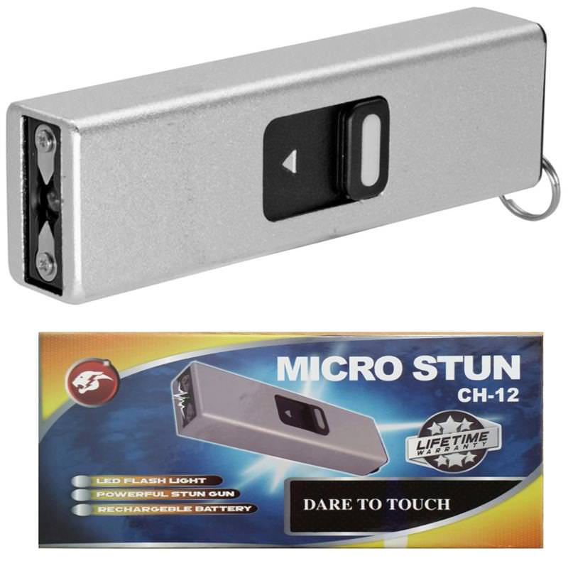 Micro USB Self Defense Silver Stun Gun Rec hargeable LED Light Keychain