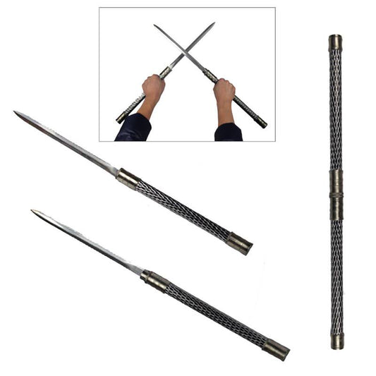 2 in 1 Black Double Bladed Ninja Sword Staff Spear Short With Lock