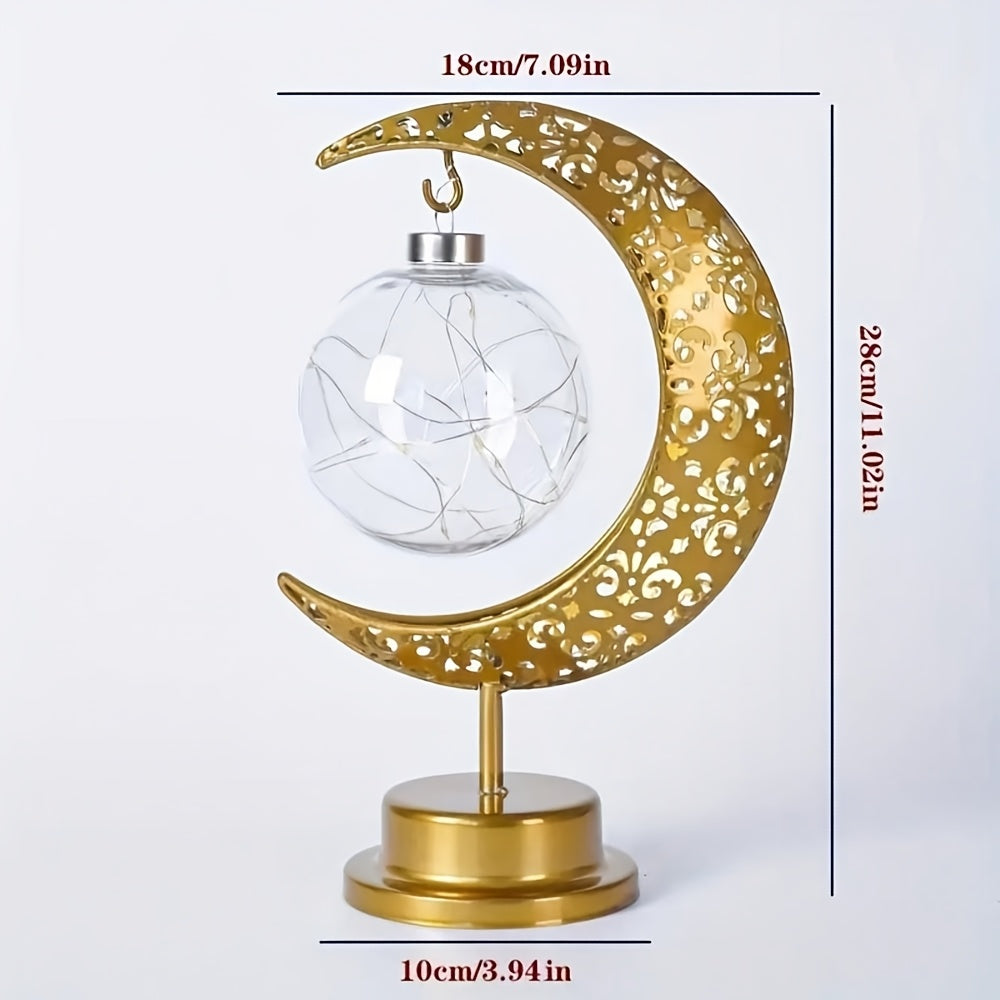 Crescent Moon Star LED Lantern Floral Pattern Battery-Powered