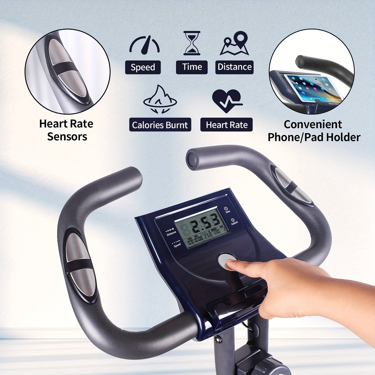 Ultra-Quiet Foldable X-Bike with Heart Rate Monitor & LCD Display(Blue)