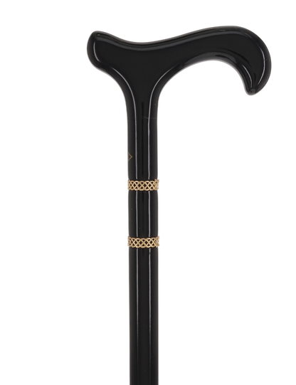 Gold & Black Derby Cane: Braided Design, Double Collar