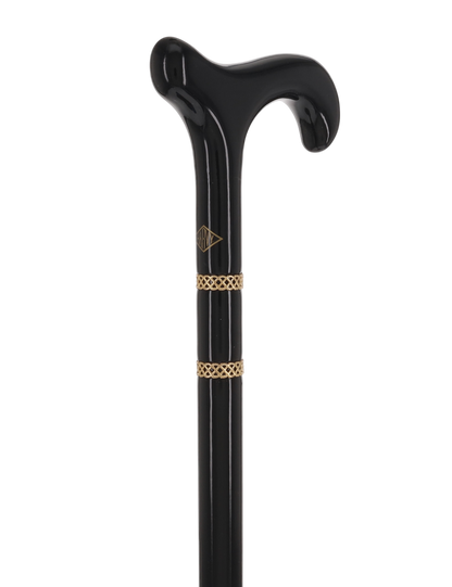 Gold & Black Derby Cane: Braided Design, Double Collar