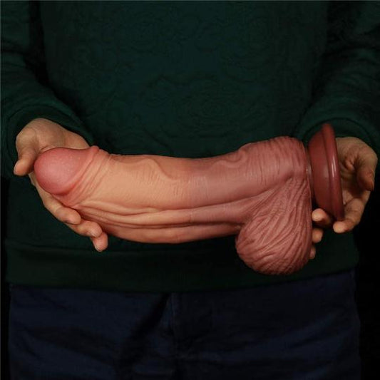 10 INCH DUAL-LAYERED SILICONE NATURE HUGE DILDO - Dildo product image for intimate wellness and personal care