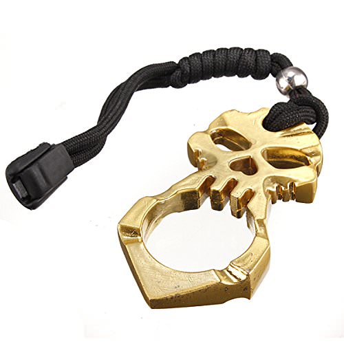 Self Defense One Finger Skull Knuckle Keychain With Paracord Gold Jabber
