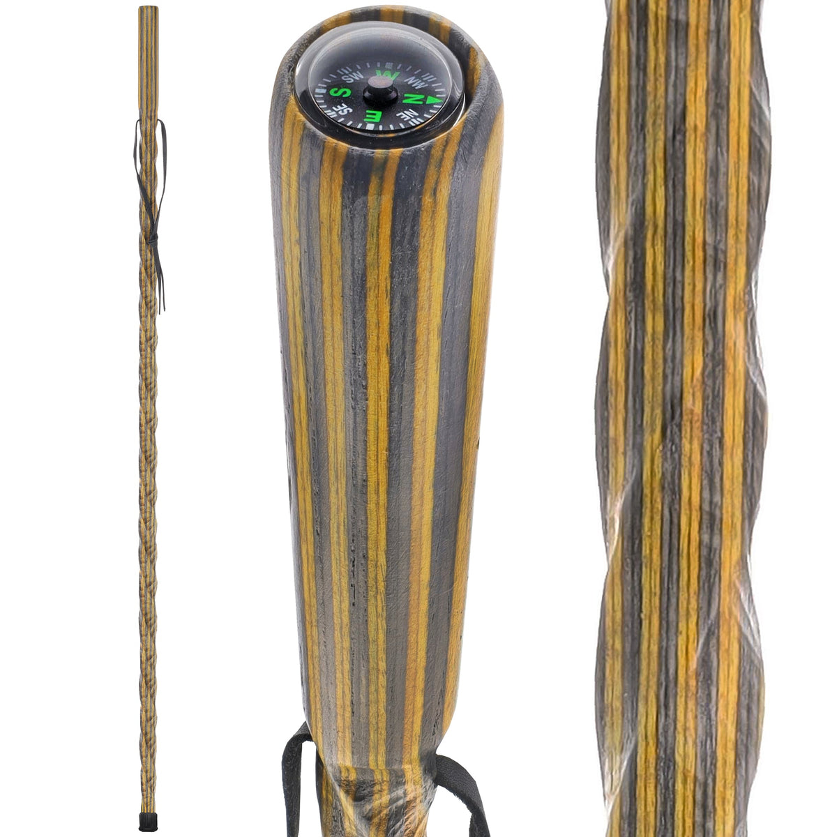 USA-Made Black/Yellow Colortone Hiking Staff: Rustic, Compass