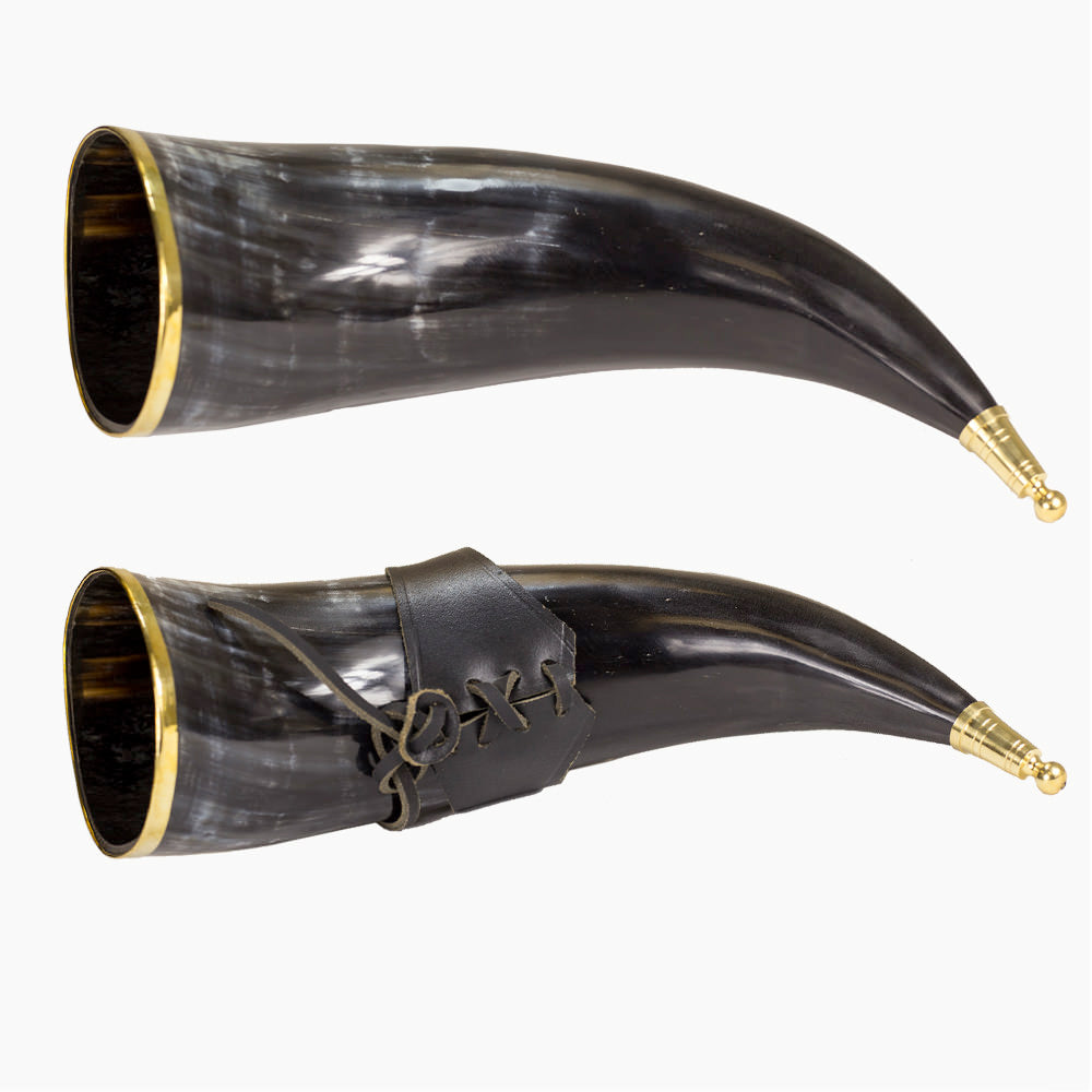 Brass Adorned Medieval Drinking Horn 16 oz with Leather Holster