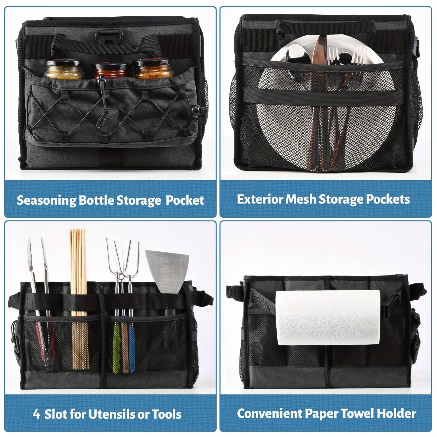 BBQ Grill Caddy with Towel Holder & Pockets