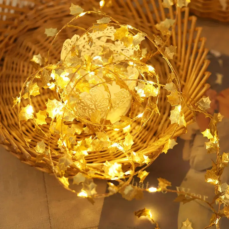 1-Pack LED Golden Leaf Fairy Lights - Firefly Starry Lights