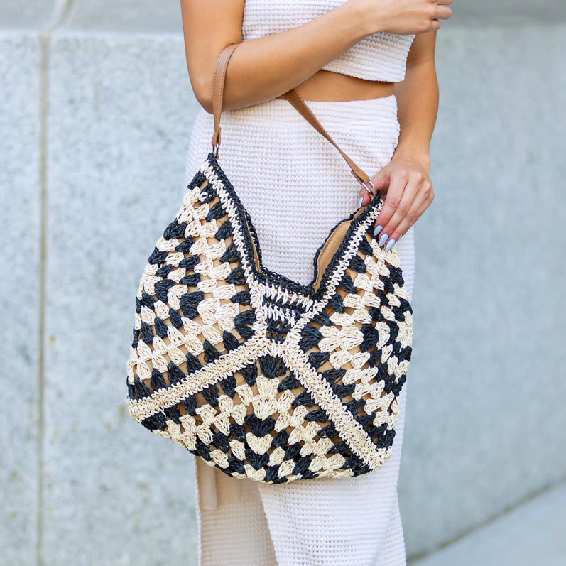 Dahlia Woven Straw Shoulder Bag