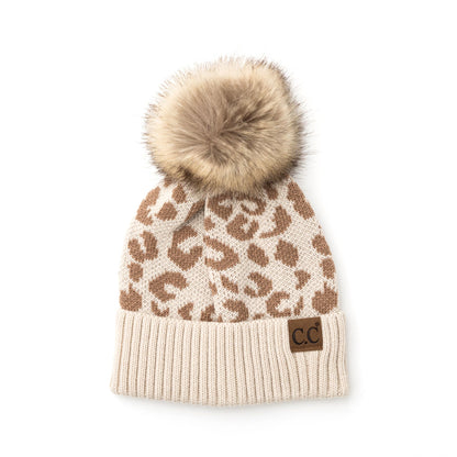 C.C® Natural Leopard Pom Beanie