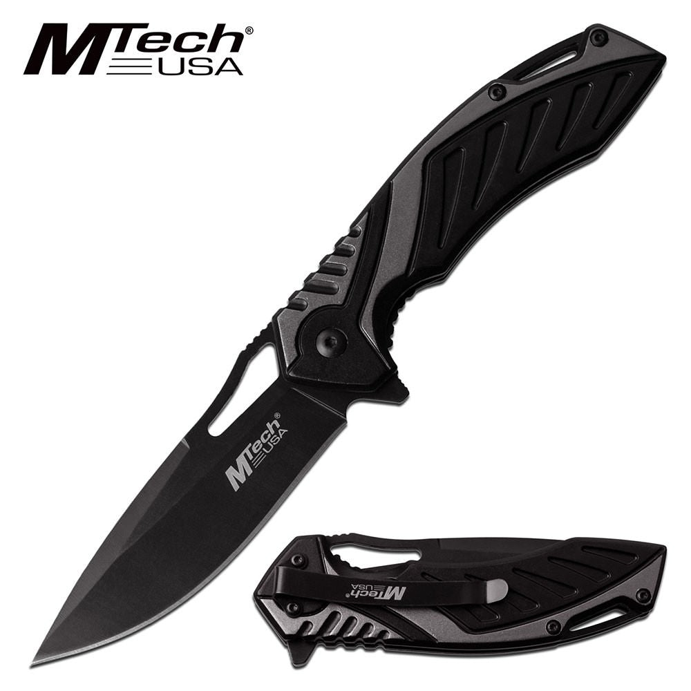 3.6" Black Drop-Point Blade EDC Tactical Gray Spring-Assist Folding Knife