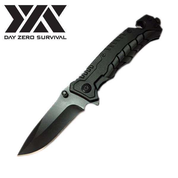 Spring Assisted Opening BLACK Tactical Rescue Folding Pocket Knife