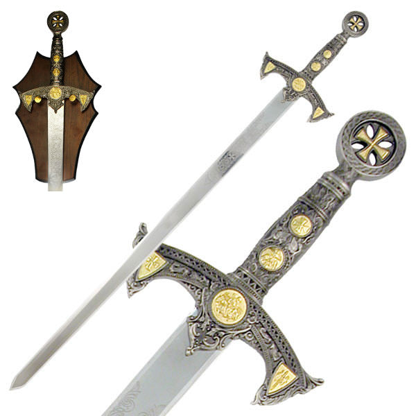 Knights Templar Sword with Wall Display Plaque