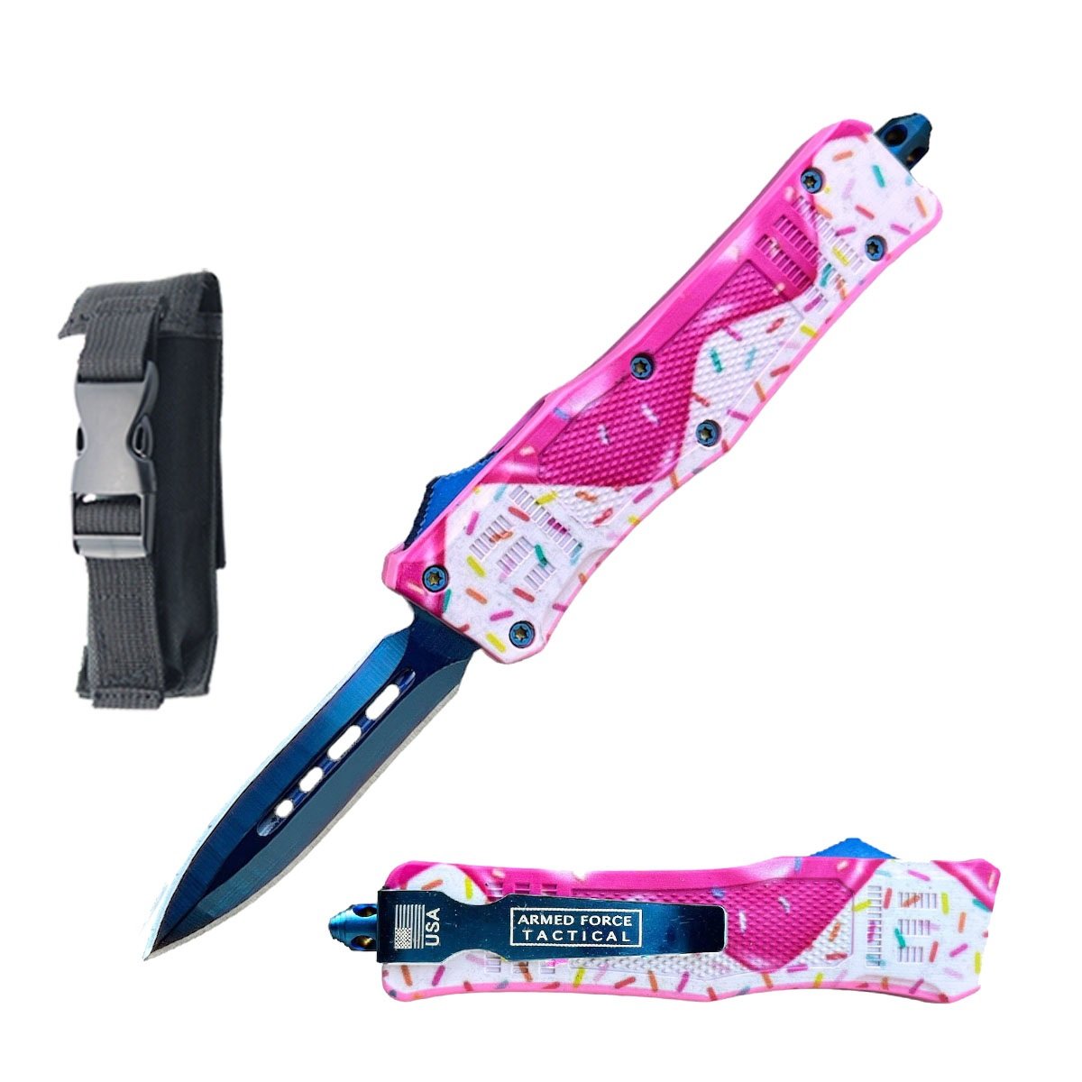 7" Donut Sprinkle Frosting Automatic Dual Action Out The Front Knife - TOPHATTER'S ARMORY DEALS