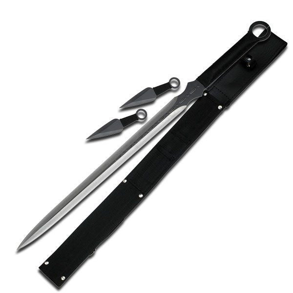 Three Piece Black Ninja Sword Kunai Throwing Knife Set
