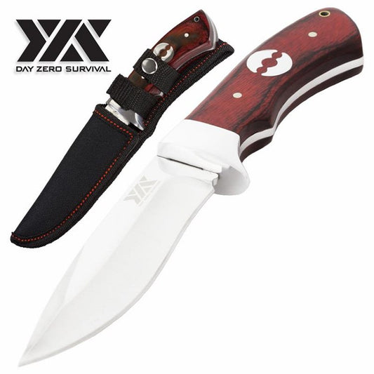 Fixed Blade Hunting Knife, Straight Edge Blade, Wood Handle, 8.85 Inch Overall