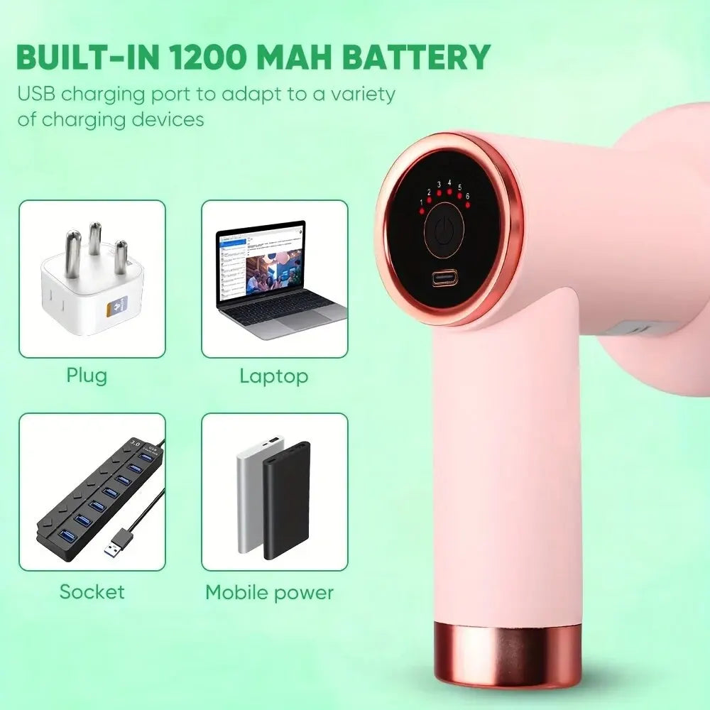 6-Speed Rechargeable Mini Massage Gun Fat-Reducing, Relaxation Tool Pink