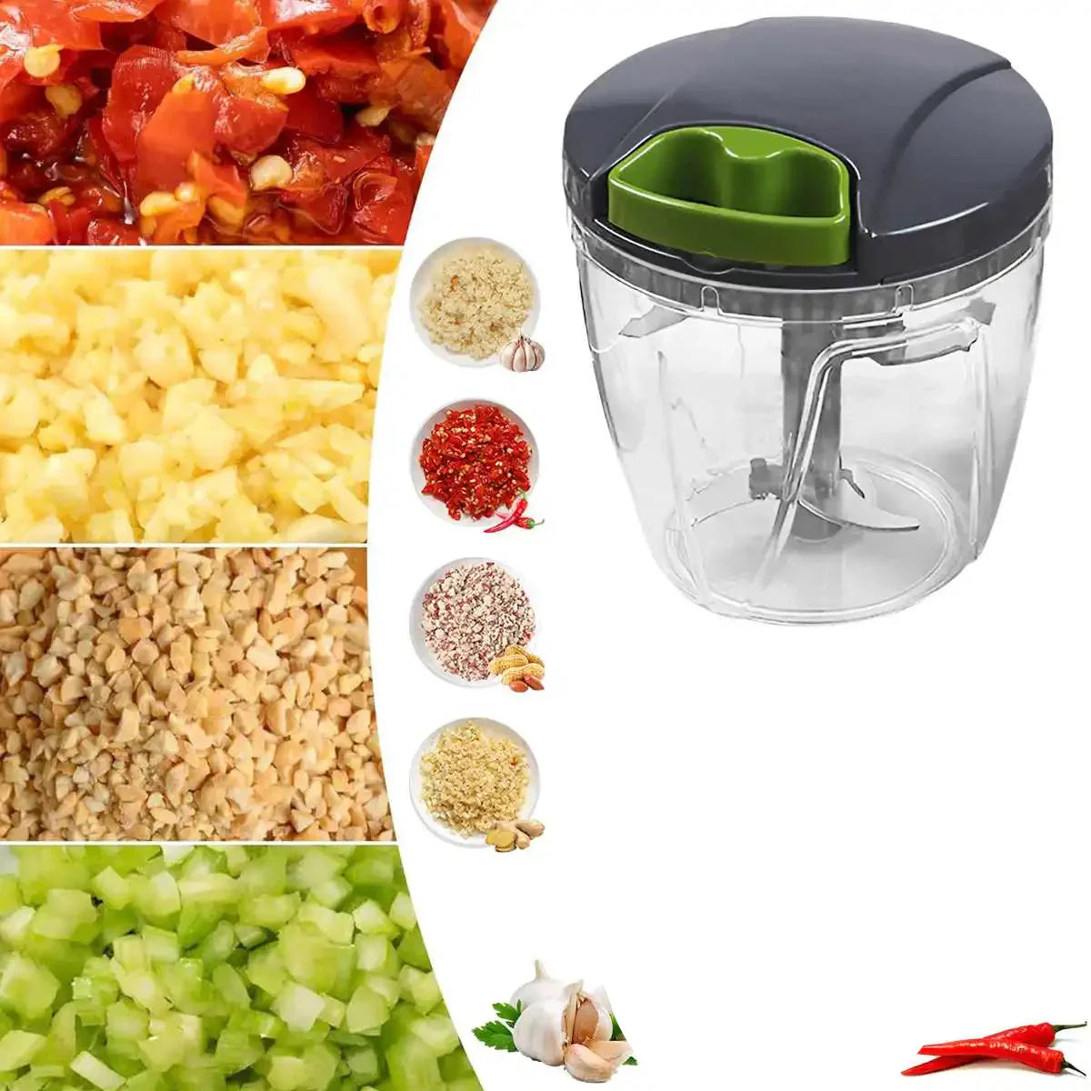 1000ml Manual Food Chopper – Hand-Pull String Vegetable Cutter
