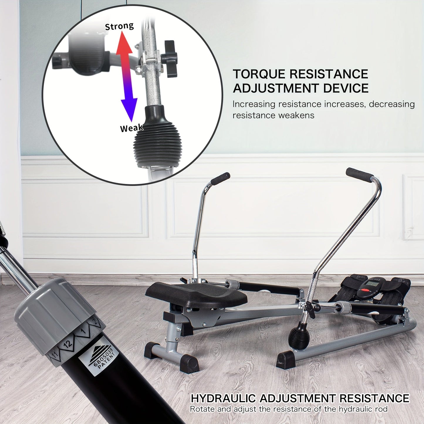 Foldable Rowing Machine with LCD Monitor - Fitness Trainer(Grey)