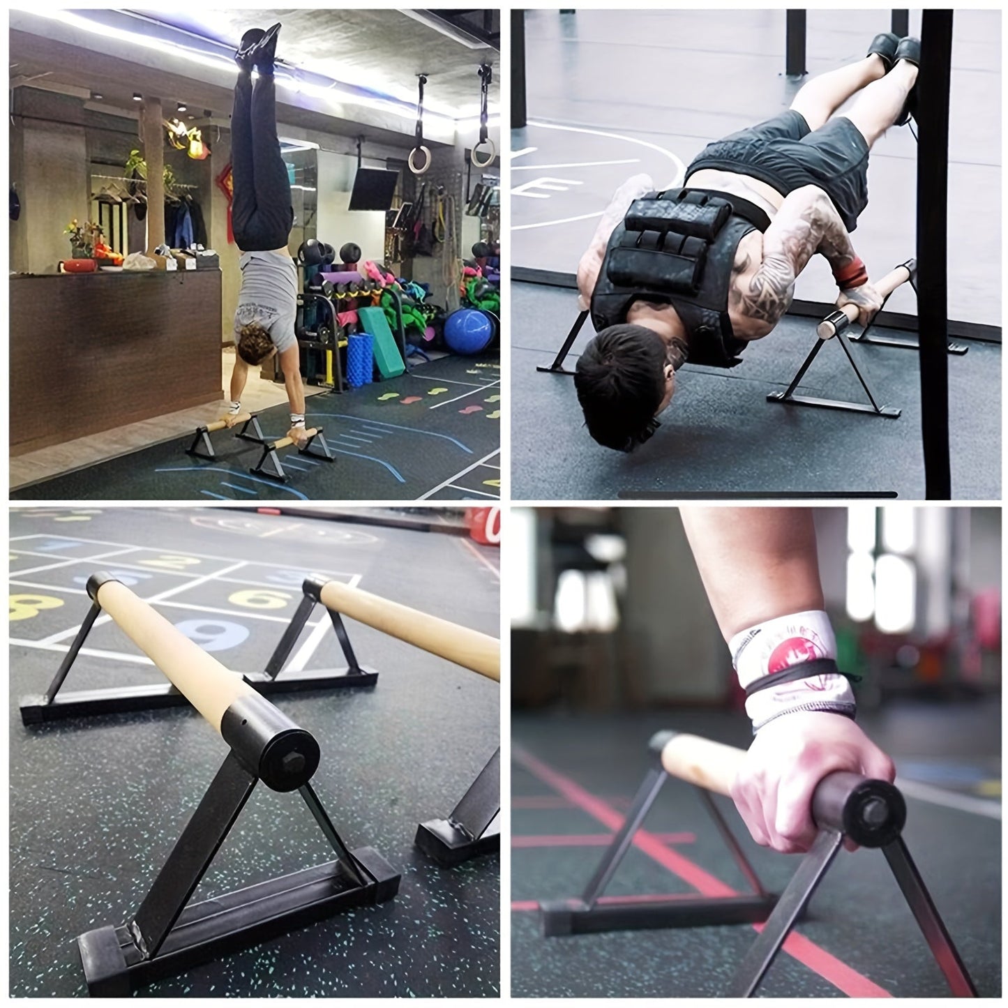 1 Pair Push-up Parallettes Bars(Black Beech Wood)