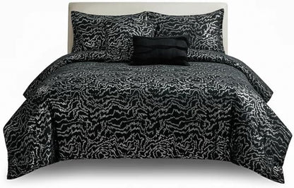 Botanical 5-Piece Comforter Set - Pintuck Bedding with Abstract Wave Design