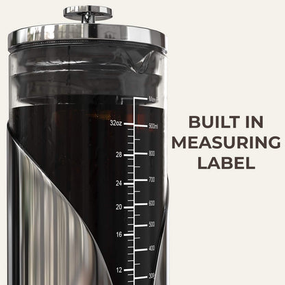 Cafe Du Chateau Cold Brew Coffee Maker - 34oz Airtight Iced Coffee & Tea Pitcher with Measuring Label, Stainless Steel Filter, Ideal for Fridge Storage