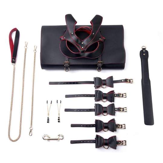 Catwoman Mask Bow-knot SM 6-Piece Bed Restraints Suit Set - Adult Wellness Product product image for intimate wellness and pe