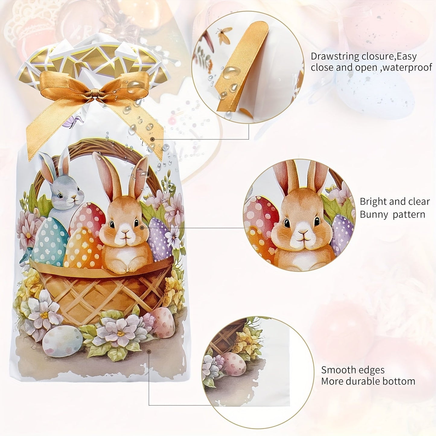 50-Pack Easter Bunny Gift Bags with Ribbons