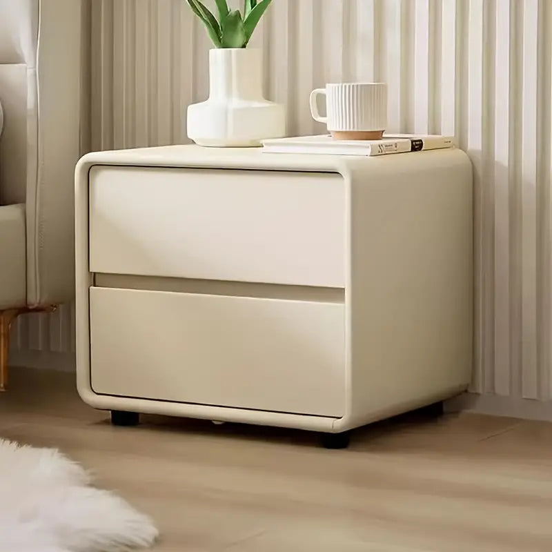 Bedside Table w/ Fabric Drawers - White