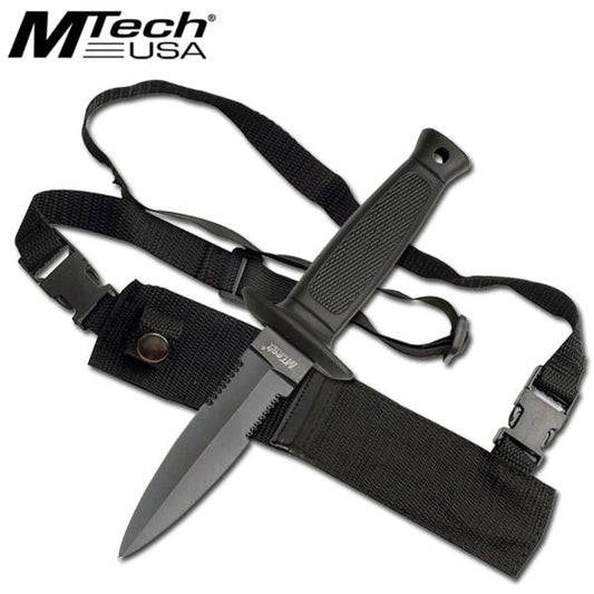 MTech Fixed Blade Knife Black Finish Dagger With Shoulder Strap Sheath