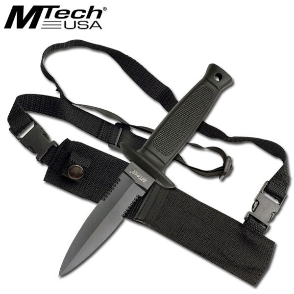 MTech Fixed Blade Knife Black Finish Dagger With Shoulder Strap Sheath - TOPHATTER'S ARMORY DEALS