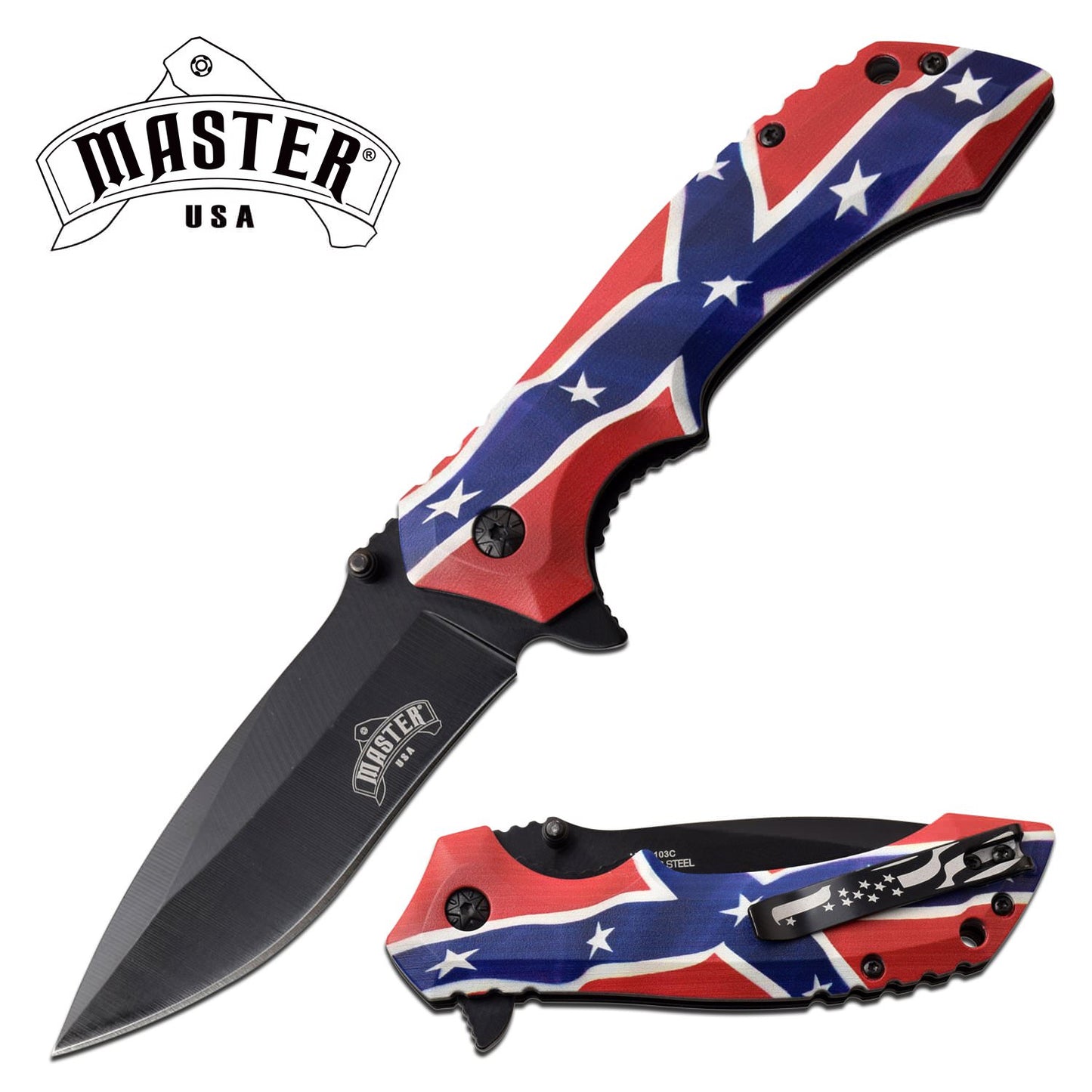Confederate Flag Handle Pocket Knife Spring Assisted