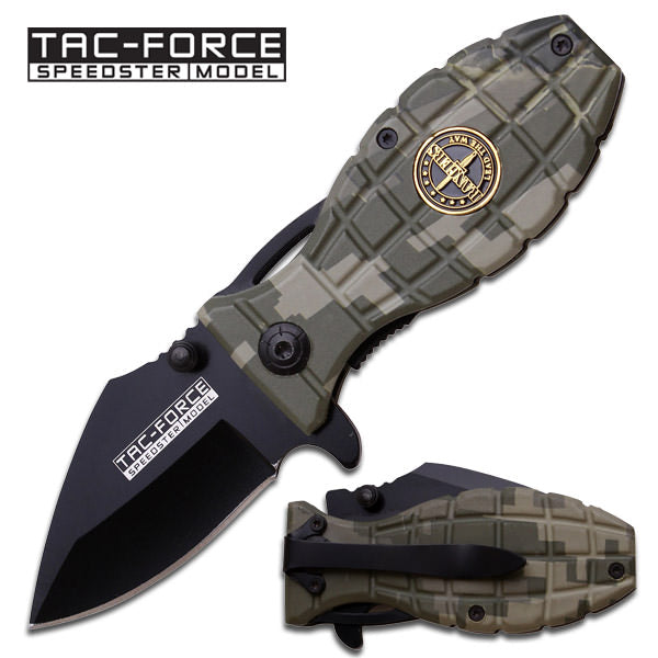 Green Grenade Handle Rescue Folder Spring Assist Knife