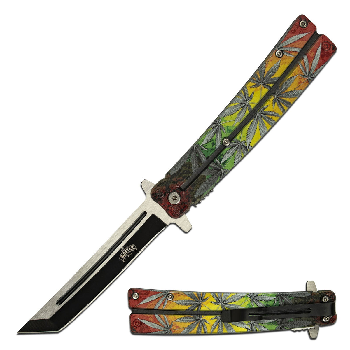 Spring Assist Open Tanto Blade Cannabis Marijuana Leaf Design Handle - TOPHATTER'S ARMORY DEALS