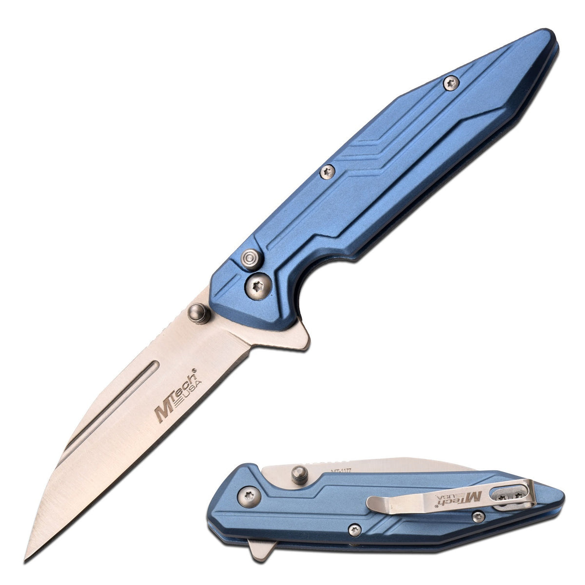 Mtech 7 Inch Collectible EDC Folding Pocket Knife Blue Aluminum Handle - TOPHATTER'S ARMORY DEALS